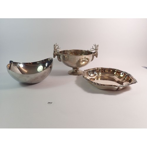 262 - A quantity of silver plated items including Robert Welch bowl and small meat cover