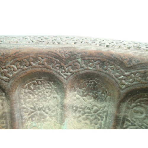 1252 - A large Indian copper brazier bowl with pierced rim and cast floral decoration, 40.5cm diameter