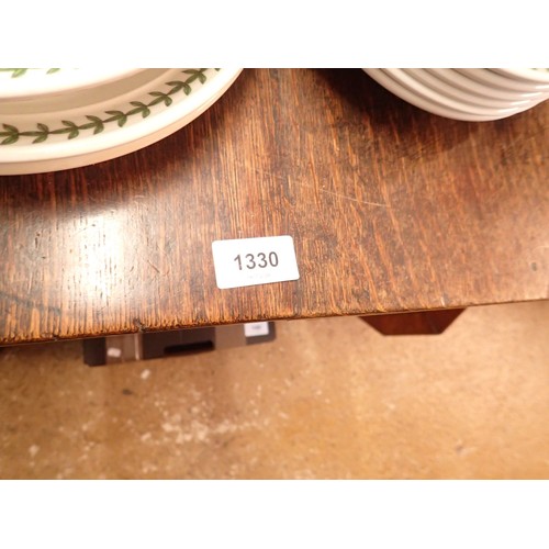 1330 - An 18th century oak dropleaf dining table with end drawer and pad feet, 52 x 112cm