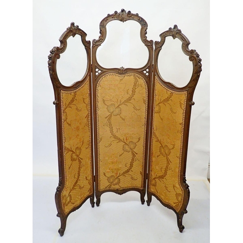 1007 - A French carved & painted wood framed glass and fabric folding screen, 163cm tall