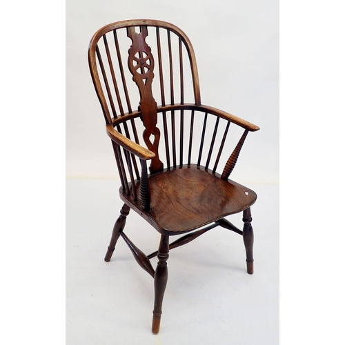 1013 - An 18th century Windsor chair with ring turned arm supports stamped J Mead to underneath of seat