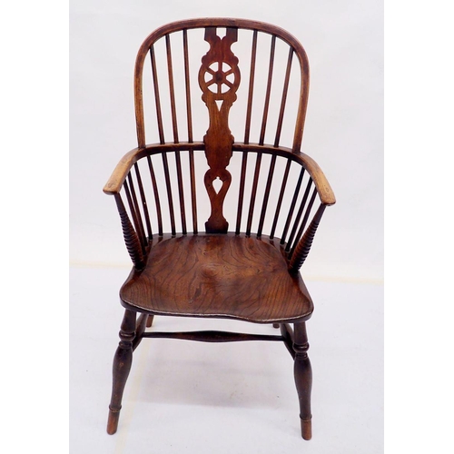 1013 - An 18th century Windsor chair with ring turned arm supports stamped J Mead to underneath of seat