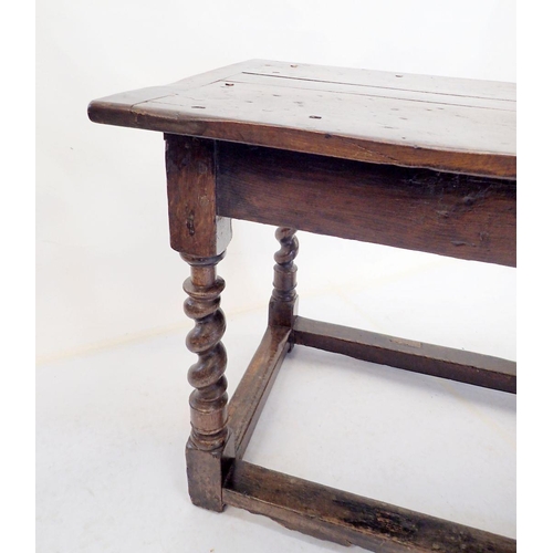 1014 - A 17th century small refectory dining table on spiral turned supports united by low stretchers -  al... 