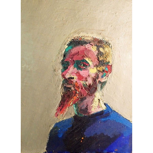 1024 - George Rowlett (born 1941)- early oil on canvas self portrait, signed and titled in paint to reverse... 