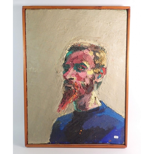 1024 - George Rowlett (born 1941)- early oil on canvas self portrait, signed and titled in paint to reverse... 