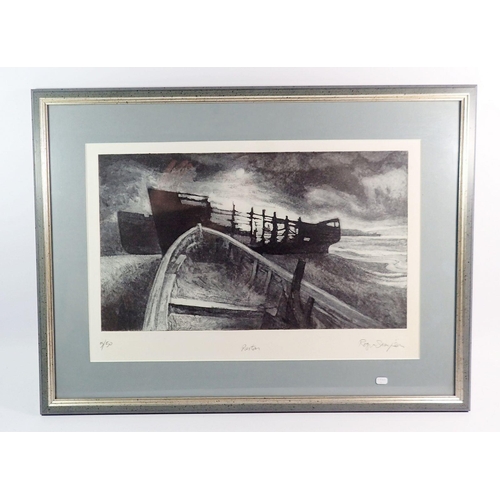 1026 - Roger Sampson - limited edition print Ship Graveyard at Purton 5/50, 31 x 48cm