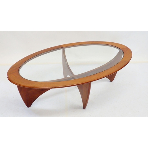 1030 - A G-Plan Astro teak and glass topped oval coffee table, 122 x 66 x 42cm