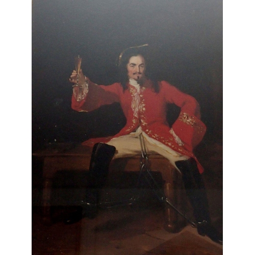 1040 - Henry Liverseege - oil on artists board Captain Macheath shackled and seated on a bench with raised ... 