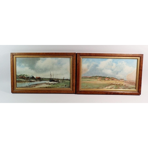 1042 - Two watercolour landscapes with sheep - probably Norfolk, 19.5 x 34cm