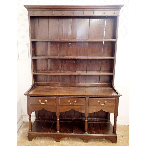 1050 - An 18th century small oak dresser with three drawers over potboard, 139 x 43 x 196cm tall