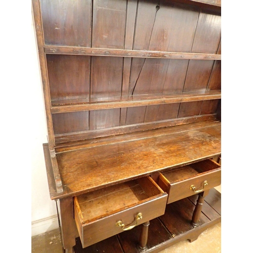 1050 - An 18th century small oak dresser with three drawers over potboard, 139 x 43 x 196cm tall