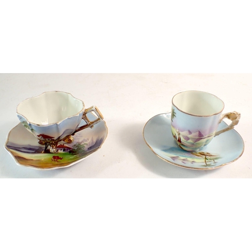 106 - A William Guerin Limoges miniature cup and saucer painted Egyptian scene and another miniature cup a... 