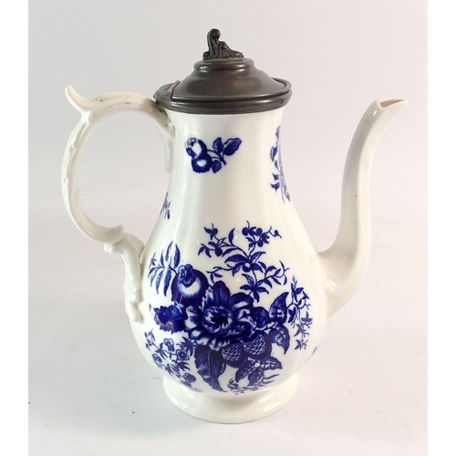 108 - An early 19th century Coalport blue and white Pine Cone pattern coffee pot in Worcester or Caughley ... 