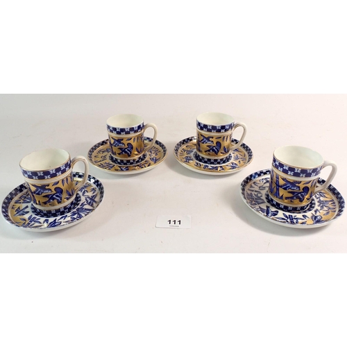 111 - Four 19th century Coalport 'Bamboo & Bird' coffee cans and saucers