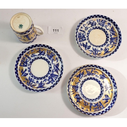 111 - Four 19th century Coalport 'Bamboo & Bird' coffee cans and saucers