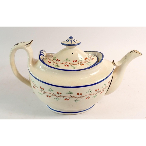 112 - An early 19th century John Rose Coalport teapot with berry and leaf border and overbridged spout, un... 