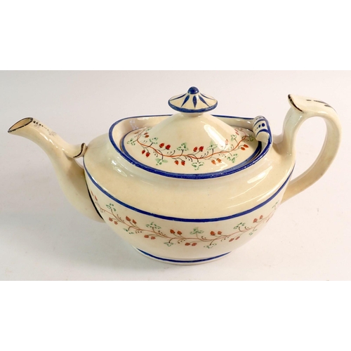 112 - An early 19th century John Rose Coalport teapot with berry and leaf border and overbridged spout, un... 