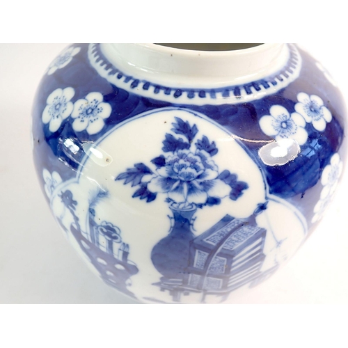 114 - A late Qing Dynasty Chinese blue and white ginger jar with prunus blossom and panelled decoration, 2... 