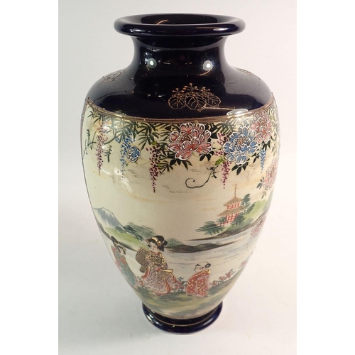 115 - A Japanese late Satsuma vase painted ladies in landscape, 33cm