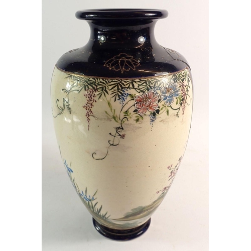 115 - A Japanese late Satsuma vase painted ladies in landscape, 33cm