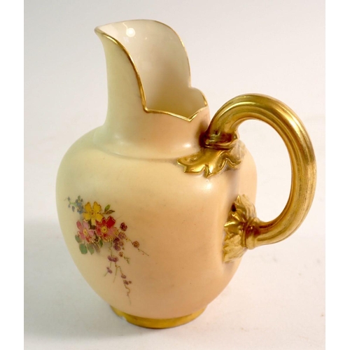 130 - A Royal Worcester jug painted spray of flowers on ivory blush ground 1094, 10cm