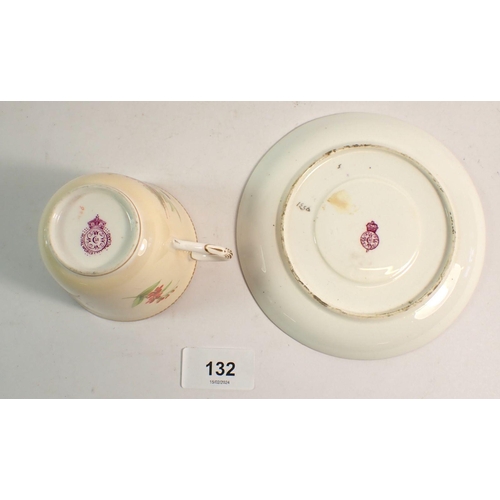 132 - A Royal Worcester cup and saucer painted roses and heather