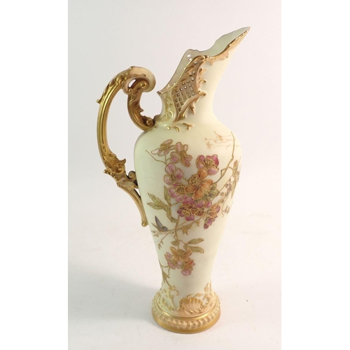 138 - A Royal Worcester tall jug painted blossom and butterfly on an ivory blush ground, 30cm No 1587