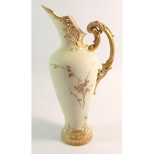 138 - A Royal Worcester tall jug painted blossom and butterfly on an ivory blush ground, 30cm No 1587