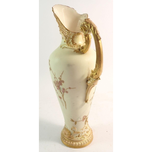 138 - A Royal Worcester tall jug painted blossom and butterfly on an ivory blush ground, 30cm No 1587