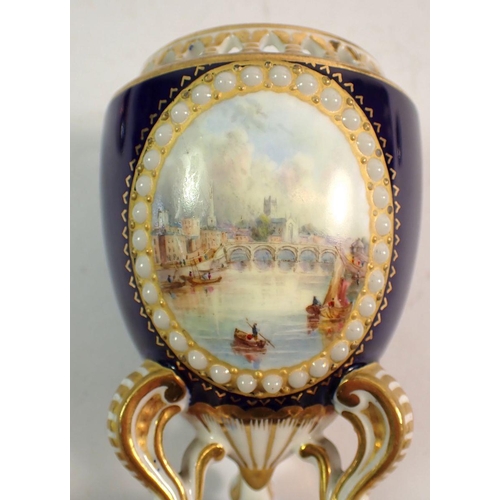 139 - A pair of Grainger & Co pot pourri vases and covers painted Malvern Abbey and Worcester river scene,... 