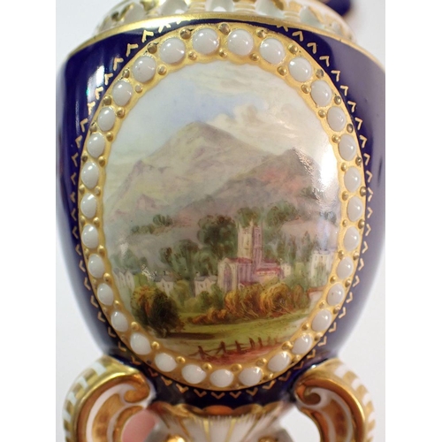 139 - A pair of Grainger & Co pot pourri vases and covers painted Malvern Abbey and Worcester river scene,... 