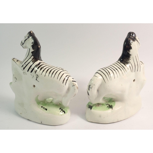 14 - A pair of Victorian Staffordshire zebra, 16cm tall