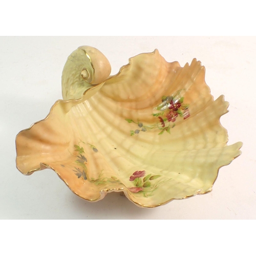 148 - A Royal Worcester shell form dish painted sprays of flowers on ivory blush ground G971, 20 x 18cm