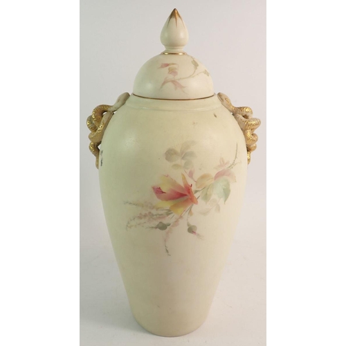 149 - A Grainger & Co Worcester large vase and cover painted roses with gilt coiled serpents to shoulders,... 