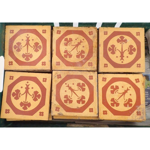 156 - A quantity of 19th century Jackfield Maw & Co red and yellow encaustic floor tiles (twenty four incl... 