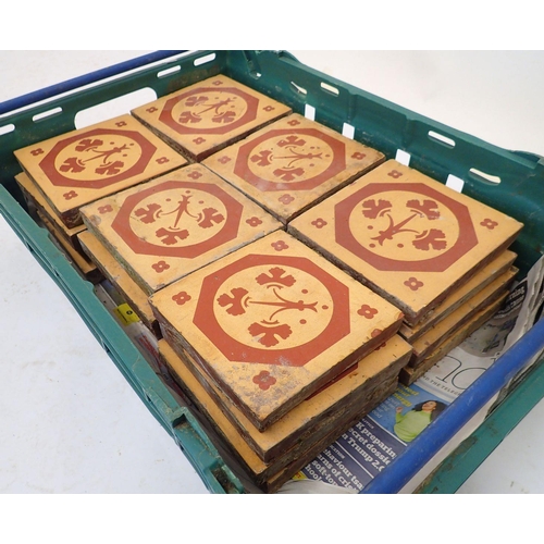 156 - A quantity of 19th century Jackfield Maw & Co red and yellow encaustic floor tiles (twenty four incl... 