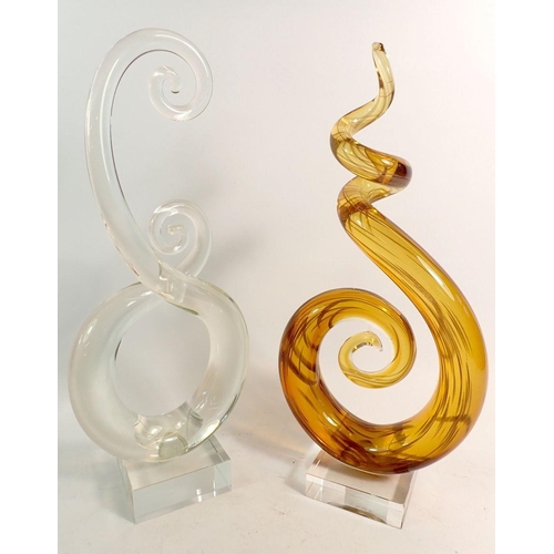 157 - Two Murano Studio glass sculptures in yellow and clear, 34cm