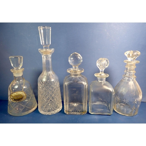 173 - Five various cut glass decanters, tallest 35cm