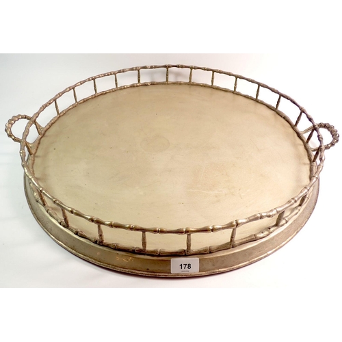 178 - A large circular silver plated tray with gallery, 57cm diameter (used for pre hunt drinks)