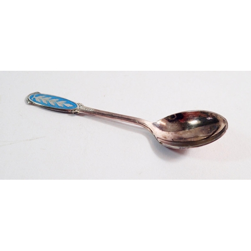 200 - A part set of sterling silver and enamelled coffee spoons 'Meka' Denmark - boxed plus silver sugar t... 