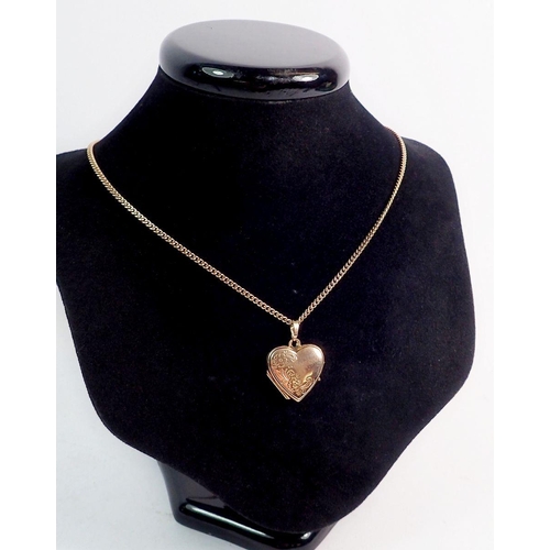 299 - A 9 carat gold heart locket on chain, 8.3g, 45cm chain