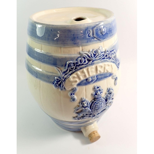 3 - A Victorian pottery blue and white 'Sherry' barrel by Murray & Co, Glasgow with Royal Crest, 30cm