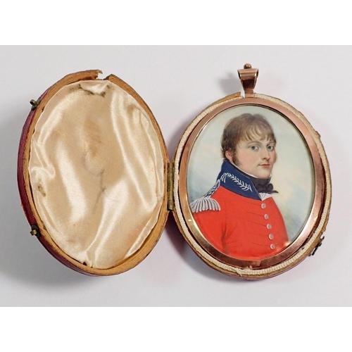 316 - Frederick Buck (1771-1840) - watercolour on ivory oval portrait of a military officer with blue enam... 