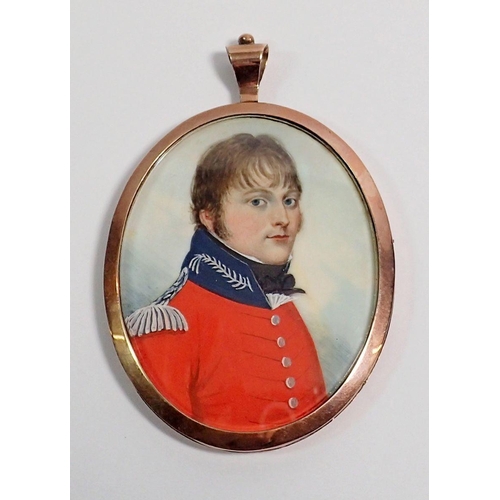 316 - Frederick Buck (1771-1840) - watercolour on ivory oval portrait of a military officer with blue enam... 