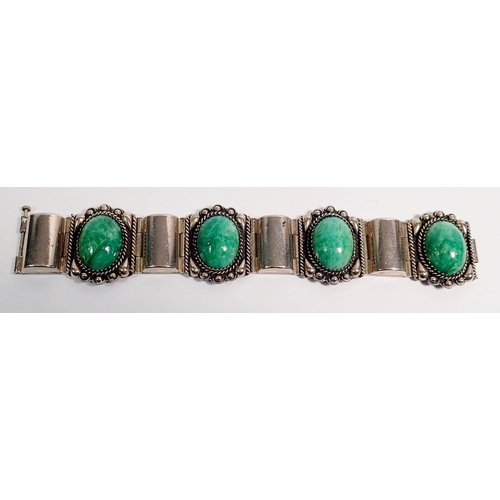 327 - A vintage white metal and green stone bracelet