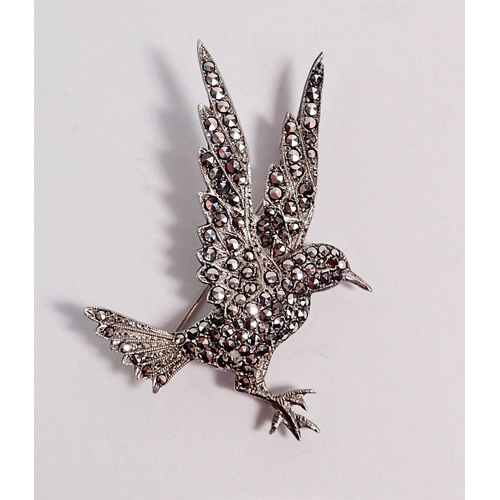 329 - A silver bird form marcasite brooch, 5.7 x 4cm