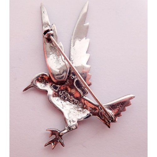 329 - A silver bird form marcasite brooch, 5.7 x 4cm