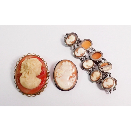 334 - Two cameo brooches and a similar bracelet