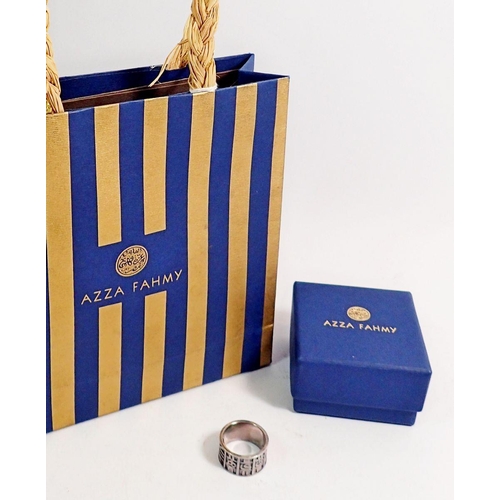 351 - An Azza Fahmy white metal ring with cast decoration, boxed with certificate and bag