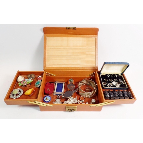 352 - A box of jewellery including silver and white metal, silver medals, set of studs etc.